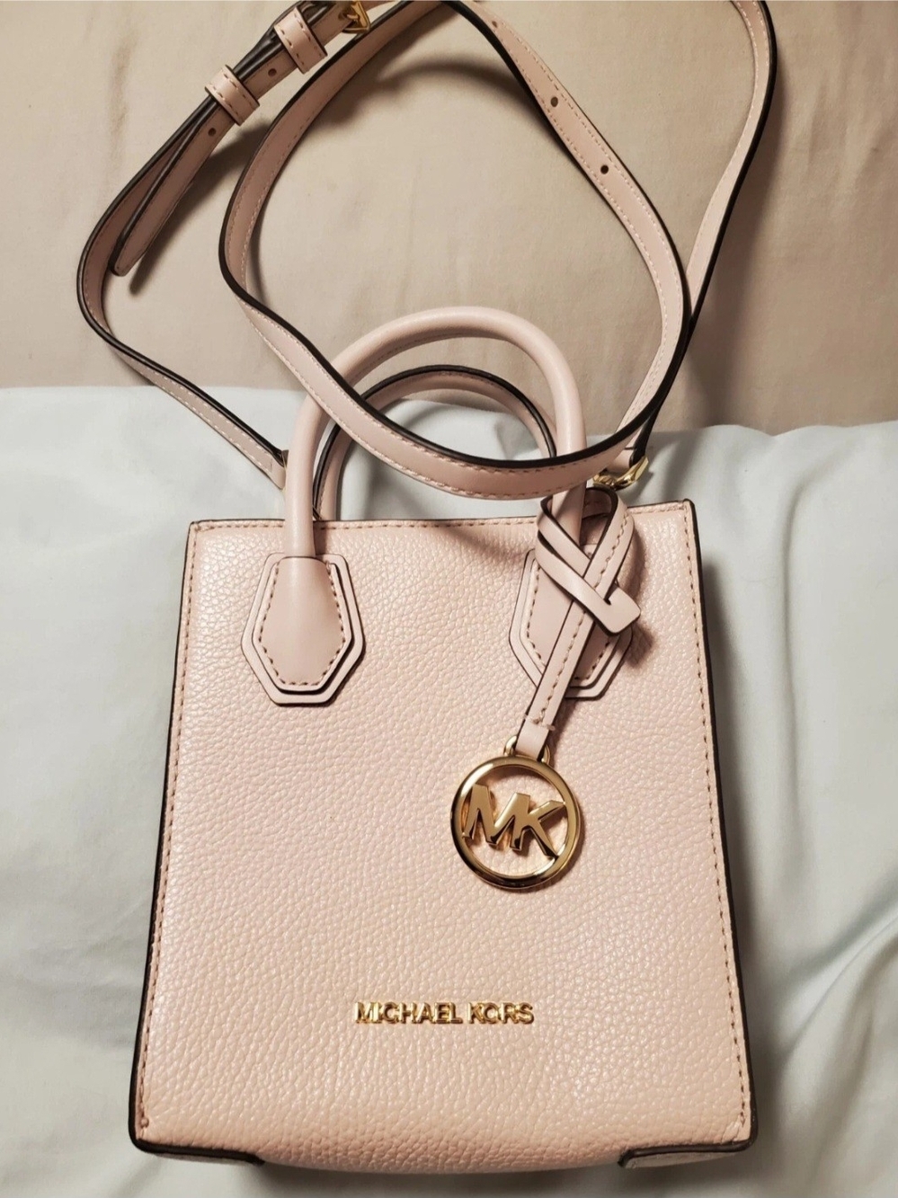 Michael Kors Blush Pink Pebbled Leather Mini Tote with Gold Hardware